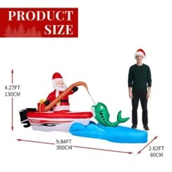 4.4 Ft. X 9.8 Ft. Pre-lit Santa Fishing On Yacht Christmas Inflatable -Christmas Decor Shop karl home christmas inflatables k1g61000603 1f 1000