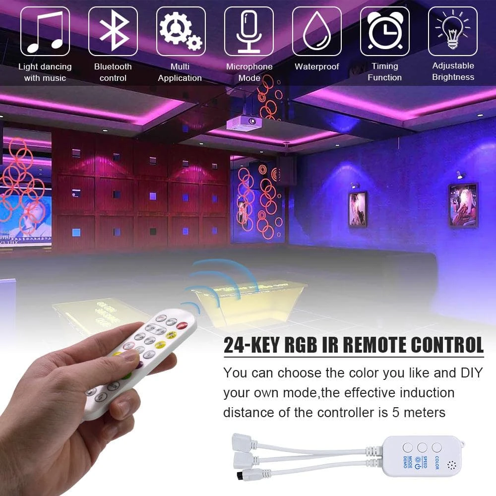 16.4 Ft. LED Colorful Lights Auto-Sensing Strip Lights With 24-Key Remote Control (2-Pack) 8 16.4 Ft. LED Colorful Lights Auto-Sensing Strip Lights With 24-Key Remote Control (2-Pack) - Image 6