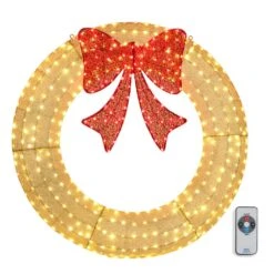 48 In. Gold Pre-Lit LED Outdoor Artificial Christmas Wreath With 315 Lights And Red Bow