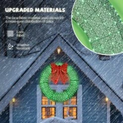 48 In. Green Pre-Lit LED Outdoor Artificial Christmas Wreath With 315 Lights And Red Bow -Christmas Decor Shop karl home christmas wreaths k1g61000060 1f 1000