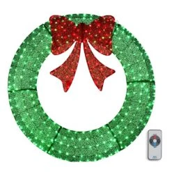 48 In. Green Pre-Lit LED Outdoor Artificial Christmas Wreath With 315 Lights And Red Bow