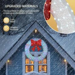 60 In. White Pre-Lit LED Artificial Christmas Wreath With Red Bow And Multi-Color Lights -Christmas Decor Shop karl home christmas wreaths k1g61000222 44 1000