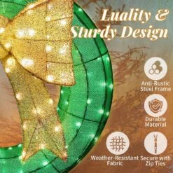 24 In. Green Pre-Lit LED Green Artificial Christmas Wreath With Gold Bow Holiday Decoration -Christmas Decor Shop karl home christmas wreaths k1g61000425 44 1000