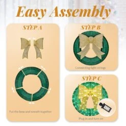 24 In. Green Pre-Lit LED Green Artificial Christmas Wreath With Gold Bow Holiday Decoration -Christmas Decor Shop karl home christmas wreaths k1g61000425 76 1000