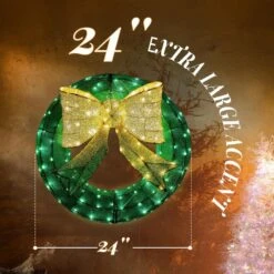 24 In. Green Pre-Lit LED Green Artificial Christmas Wreath With Gold Bow Holiday Decoration -Christmas Decor Shop karl home christmas wreaths k1g61000425 fa 1000