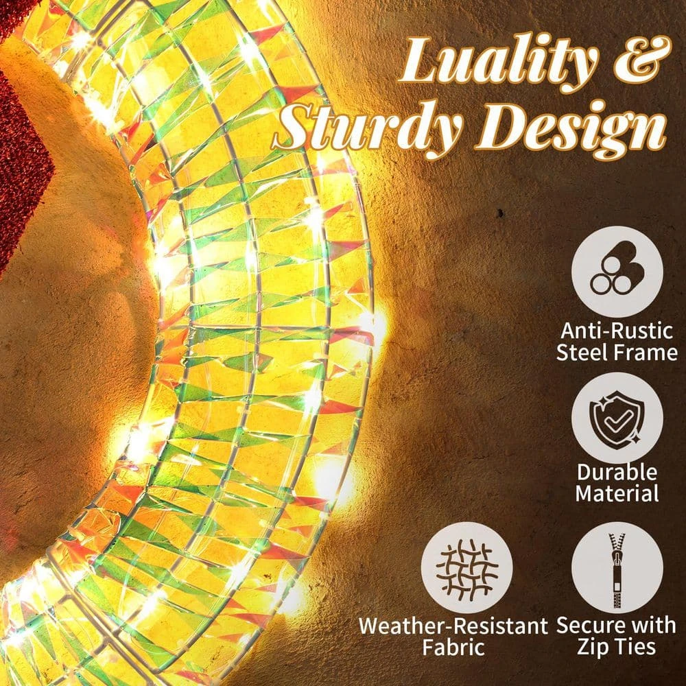 24 In. Pre-lit Iridescent Artificial Christmas Wreath With Red Bow 8 24 In. Pre-lit Iridescent Artificial Christmas Wreath With Red Bow - Image 6