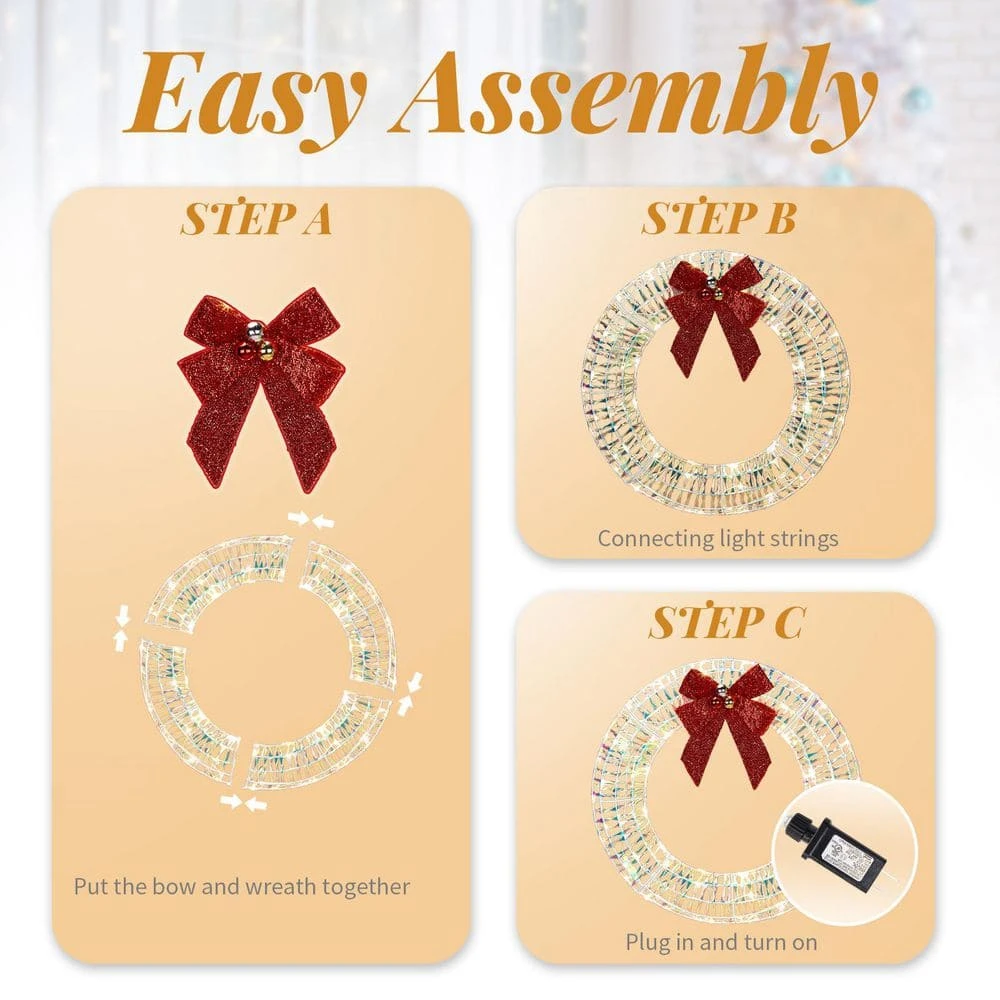 24 In. Pre-lit Iridescent Artificial Christmas Wreath With Red Bow 4 24 In. Pre-lit Iridescent Artificial Christmas Wreath With Red Bow - Image 2