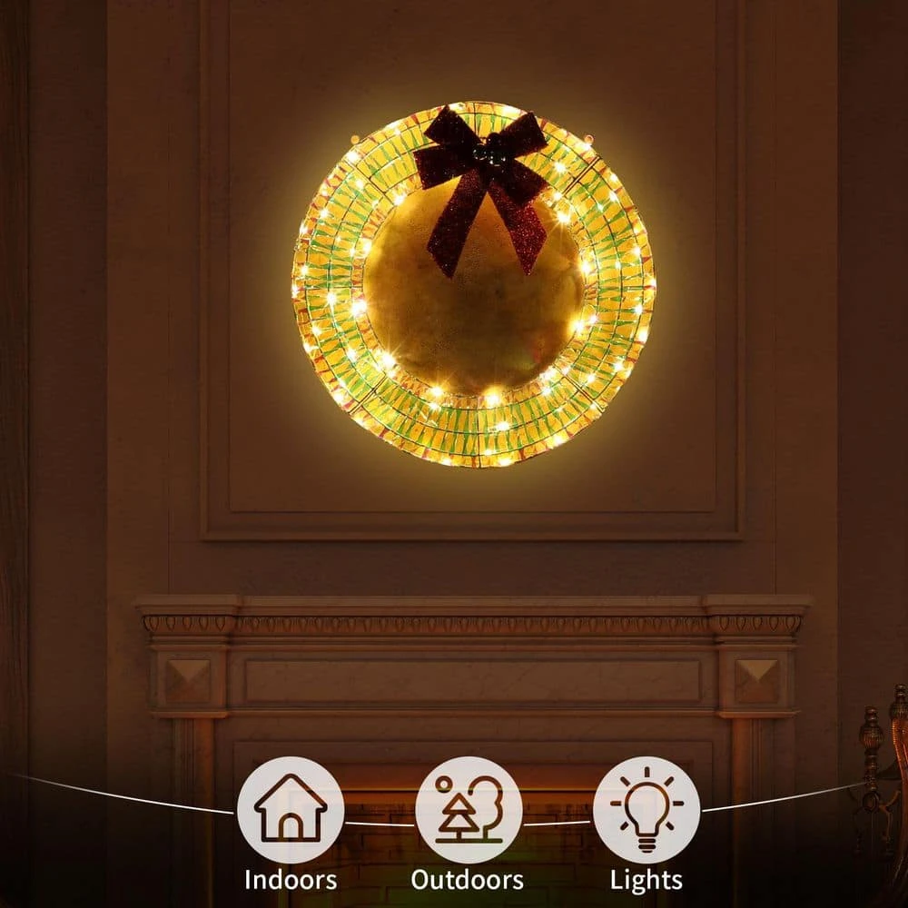 24 In. Pre-lit Iridescent Artificial Christmas Wreath With Red Bow 10 24 In. Pre-lit Iridescent Artificial Christmas Wreath With Red Bow - Image 8