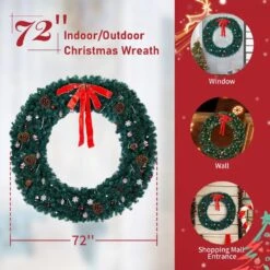 72 In. Pre-lit Artificial Christmas Wreath With Red Bow 1200 Branches 300 LED Lights 15 72 In. Pre-lit Artificial Christmas Wreath With Red Bow 1200 Branches 300 LED Lights -Christmas Decor Shop karl home christmas wreaths k1g61000563 4f 1000