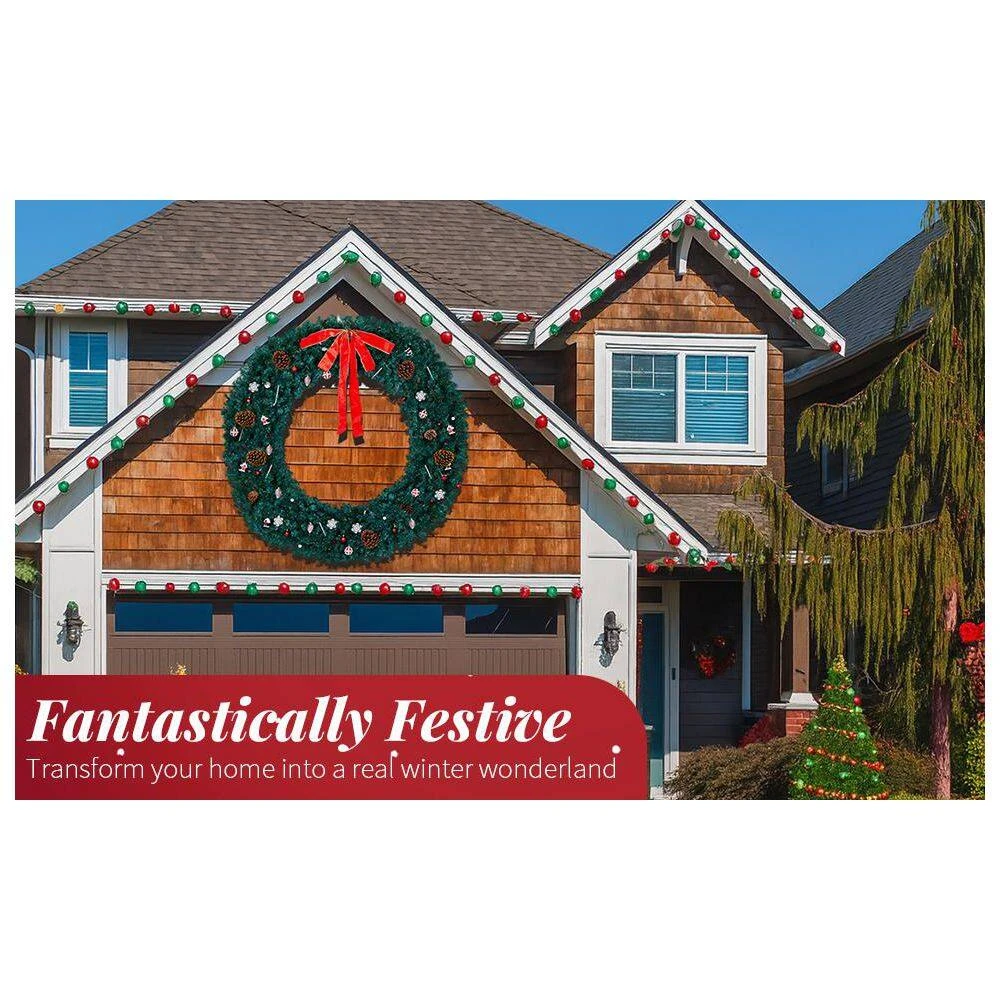 72 In. Pre-lit Artificial Christmas Wreath With Red Bow 1200 Branches 300 LED Lights 5 72 In. Pre-lit Artificial Christmas Wreath With Red Bow 1200 Branches 300 LED Lights - Image 3