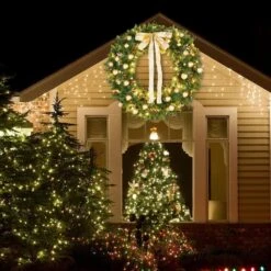 48 In. Green Pre-Lit LED Artificial Christmas Wreath With Pinecones And Gold Ornaments 17 48 In. Green Pre-Lit LED Artificial Christmas Wreath With Pinecones And Gold Ornaments -Christmas Decor Shop karl home christmas wreaths k1g61000564 76 1000