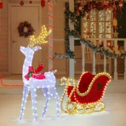 5 Ft. Lighted Reindeer With Sleigh Christmas Yard Decorations -Christmas Decor Shop karl home christmas yard decorations k1g61000431 1f 1000
