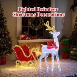 5 Ft. Lighted Reindeer With Sleigh Christmas Yard Decorations -Christmas Decor Shop karl home christmas yard decorations k1g61000431 4f 1000