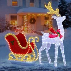 5 Ft. Lighted Reindeer With Sleigh Christmas Yard Decorations -Christmas Decor Shop karl home christmas yard decorations k1g61000431 c3 1000