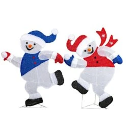 2PCS 35 In. Lighted 2D Snowman Christmas Decorations