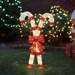 33 In. Lighted Candy Cane With Red Bowknot Christmas Decorations -Christmas Decor Shop karl home christmas yard decorations k1g61000514 4f 1000