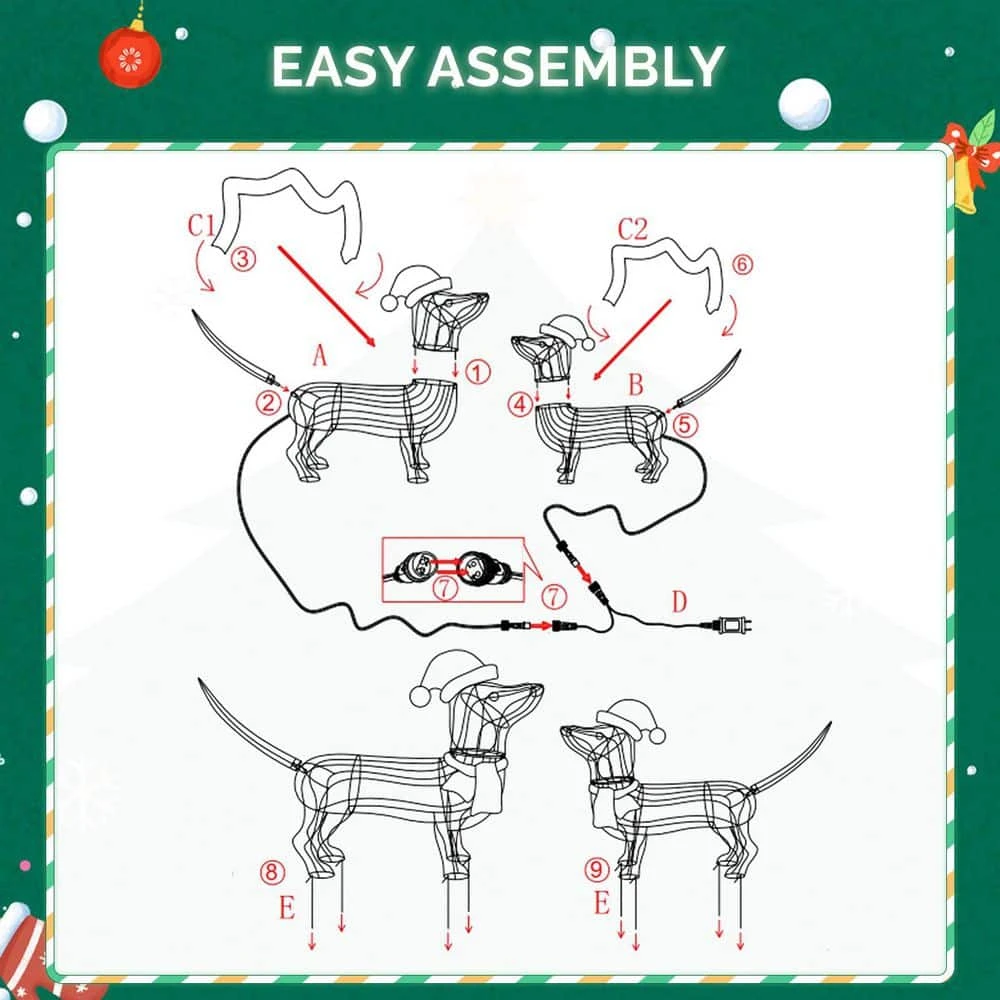 2PCS 28 In. Lighted Dachshund Dogs Christmas Decoration 9 2PCS 28 In. Lighted Dachshund Dogs Christmas Decoration - Image 7