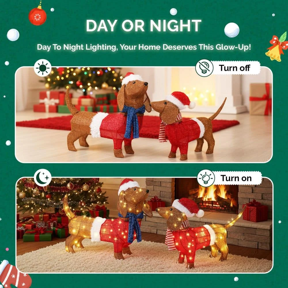 2PCS 28 In. Lighted Dachshund Dogs Christmas Decoration 8 2PCS 28 In. Lighted Dachshund Dogs Christmas Decoration - Image 6