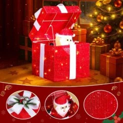 12 In. Red Motorized Gift Box Christmas Decorations With Motor And 60 LED Lights 14 12 In. Red Motorized Gift Box Christmas Decorations With Motor And 60 LED Lights -Christmas Decor Shop karl home christmas yard decorations k1g61000531 fa 1000