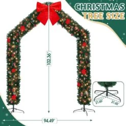 8. 5ft Pre-lit PVC Christmas Arch With 350 LED Lights And Bow And Ornaments -Christmas Decor Shop karl home christmas yard decorations k1g61000557 4f 1000