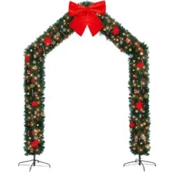 8. 5ft Pre-lit PVC Christmas Arch With 350 LED Lights And Bow And Ornaments