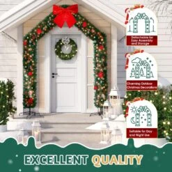 8. 5ft Pre-lit PVC Christmas Arch With 350 LED Lights And Bow And Ornaments -Christmas Decor Shop karl home christmas yard decorations k1g61000557 fa 1000