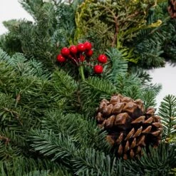 22 In. Live Fresh Cut Noble Fir, Juniper And Cedar Holiday Wreath -Christmas Decor Shop lively root christmas wreaths lrfchwin22 4f 1000