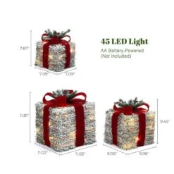 11.81 In. H 3-Piece Frosted Faux Cedar Branch Giftbox Christmas Decoration Set With Battery Operated Lights -Christmas Decor Shop luxenhome christmas figurines whhd2049 66 1000