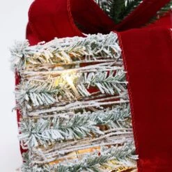 11.81 In. H 3-Piece Frosted Faux Cedar Branch Giftbox Christmas Decoration Set With Battery Operated Lights -Christmas Decor Shop luxenhome christmas figurines whhd2049 76 1000