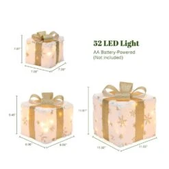 11.81 In. H White And Gold 3-Piece Snowflake Giftbox Holiday Decoration Set With Battery Operated Christmas Lights -Christmas Decor Shop luxenhome christmas figurines whhd2051 66 1000