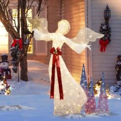 68.4 In. H 3D Christmas Angel And Star Holiday Decorations With Lights -Christmas Decor Shop luxenhome christmas figurines whhd2110 1f 1000