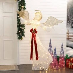 68.4 In. H 3D Christmas Angel And Star Holiday Decorations With Lights -Christmas Decor Shop luxenhome christmas figurines whhd2110 4f 1000