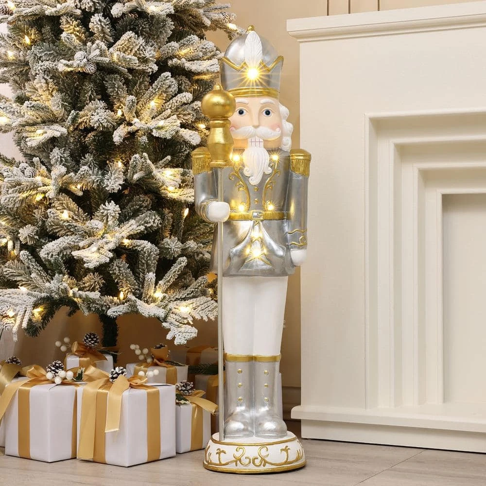 37.2 In. H White Christmas Nutcracker King With Lights 6 37.2 In. H White Christmas Nutcracker King With Lights - Image 4