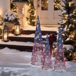 32.1 In. H Multi-Color Lighted Trees Indoor And Outdoor Christmas Holiday Decoration Set Of 3 -Christmas Decor Shop luxenhome christmas yard decorations whhd2073 1f 1000
