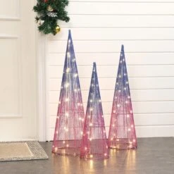 32.1 In. H Multi-Color Lighted Trees Indoor And Outdoor Christmas Holiday Decoration Set Of 3 -Christmas Decor Shop luxenhome christmas yard decorations whhd2073 31 1000