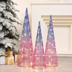 32.1 In. H Multi-Color Lighted Trees Indoor And Outdoor Christmas Holiday Decoration Set Of 3 -Christmas Decor Shop luxenhome christmas yard decorations whhd2073 c3 1000