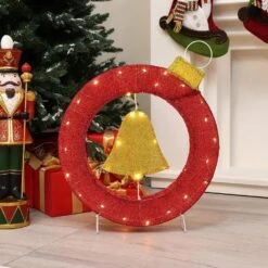 22.8 In. H Christmas Ornament And Bell Wreath With Lights -Christmas Decor Shop luxenhome christmas yard decorations whhd2080 c3 1000