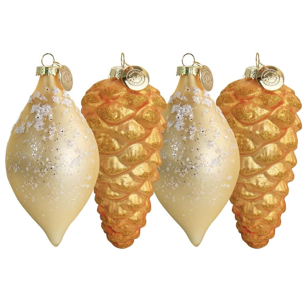 Holiday Pointy Ball And Pinecone 4 Piece Ornament Set In Gold 3 Holiday Pointy Ball And Pinecone 4 Piece Ornament Set In Gold