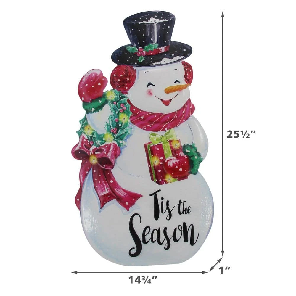 26 In. White Steel Battery Operated Floor Standing Pre-Lit Snowman Christmas Sign With LED Lights 6 26 In. White Steel Battery Operated Floor Standing Pre-Lit Snowman Christmas Sign With LED Lights - Image 4