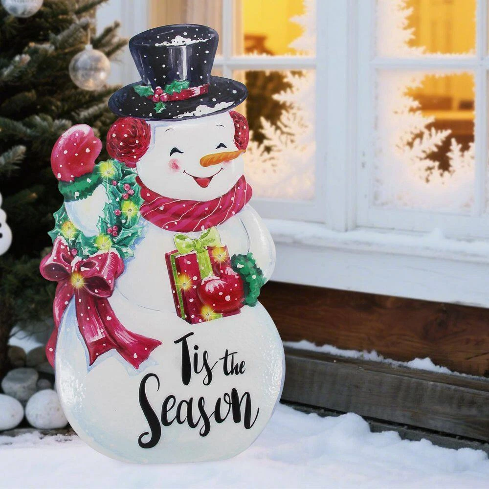 26 In. White Steel Battery Operated Floor Standing Pre-Lit Snowman Christmas Sign With LED Lights 10 26 In. White Steel Battery Operated Floor Standing Pre-Lit Snowman Christmas Sign With LED Lights - Image 8