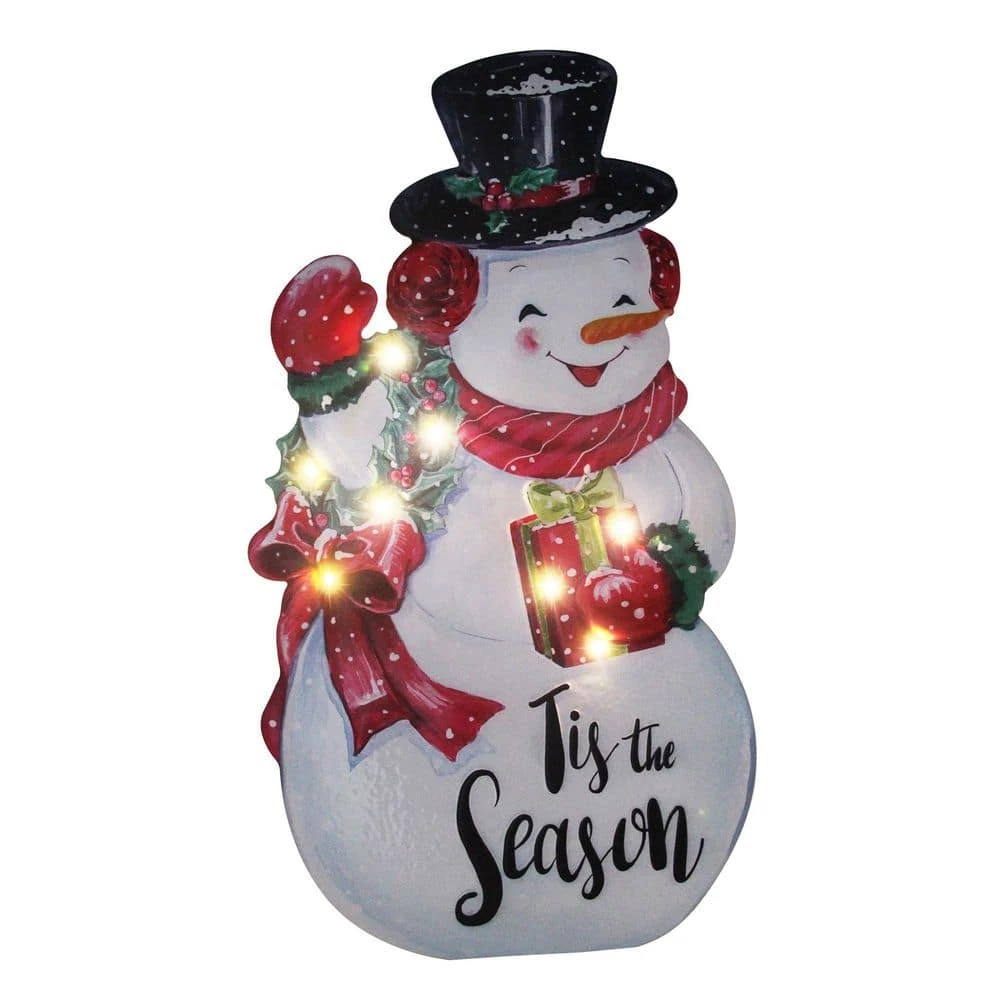 26 In. White Steel Battery Operated Floor Standing Pre-Lit Snowman Christmas Sign With LED Lights 3 26 In. White Steel Battery Operated Floor Standing Pre-Lit Snowman Christmas Sign With LED Lights