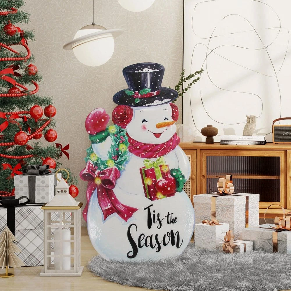 26 In. White Steel Battery Operated Floor Standing Pre-Lit Snowman Christmas Sign With LED Lights 4 26 In. White Steel Battery Operated Floor Standing Pre-Lit Snowman Christmas Sign With LED Lights - Image 2