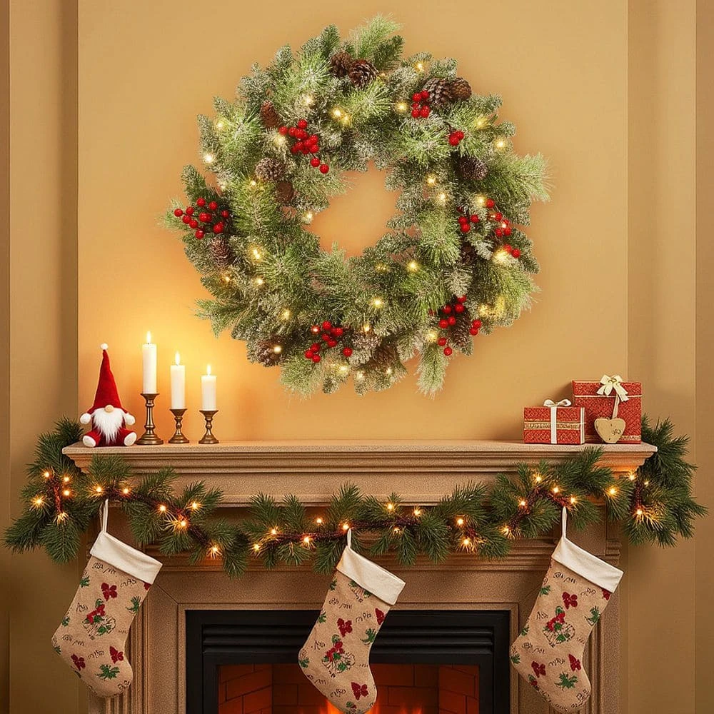 24 In. Battery Operated PreLit LED Artificial Christmas Wreath With Pinecones And Berries 6 24 In. Battery Operated PreLit LED Artificial Christmas Wreath With Pinecones And Berries - Image 4