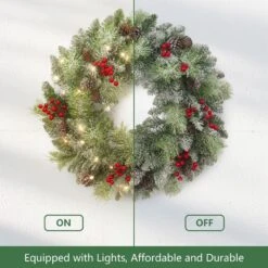 24 In. Battery Operated PreLit LED Artificial Christmas Wreath With Pinecones And Berries 13 24 In. Battery Operated PreLit LED Artificial Christmas Wreath With Pinecones And Berries -Christmas Decor Shop maypex christmas wreaths h53l0w0a8s6l8w 44 1000