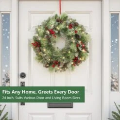 24 In. Battery Operated PreLit LED Artificial Christmas Wreath With Pinecones And Berries 11 24 In. Battery Operated PreLit LED Artificial Christmas Wreath With Pinecones And Berries -Christmas Decor Shop maypex christmas wreaths h53l0w0a8s6l8w 4f 1000