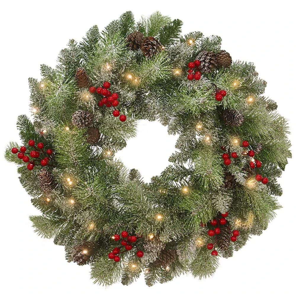 24 In. Battery Operated PreLit LED Artificial Christmas Wreath With Pinecones And Berries 3 24 In. Battery Operated PreLit LED Artificial Christmas Wreath With Pinecones And Berries