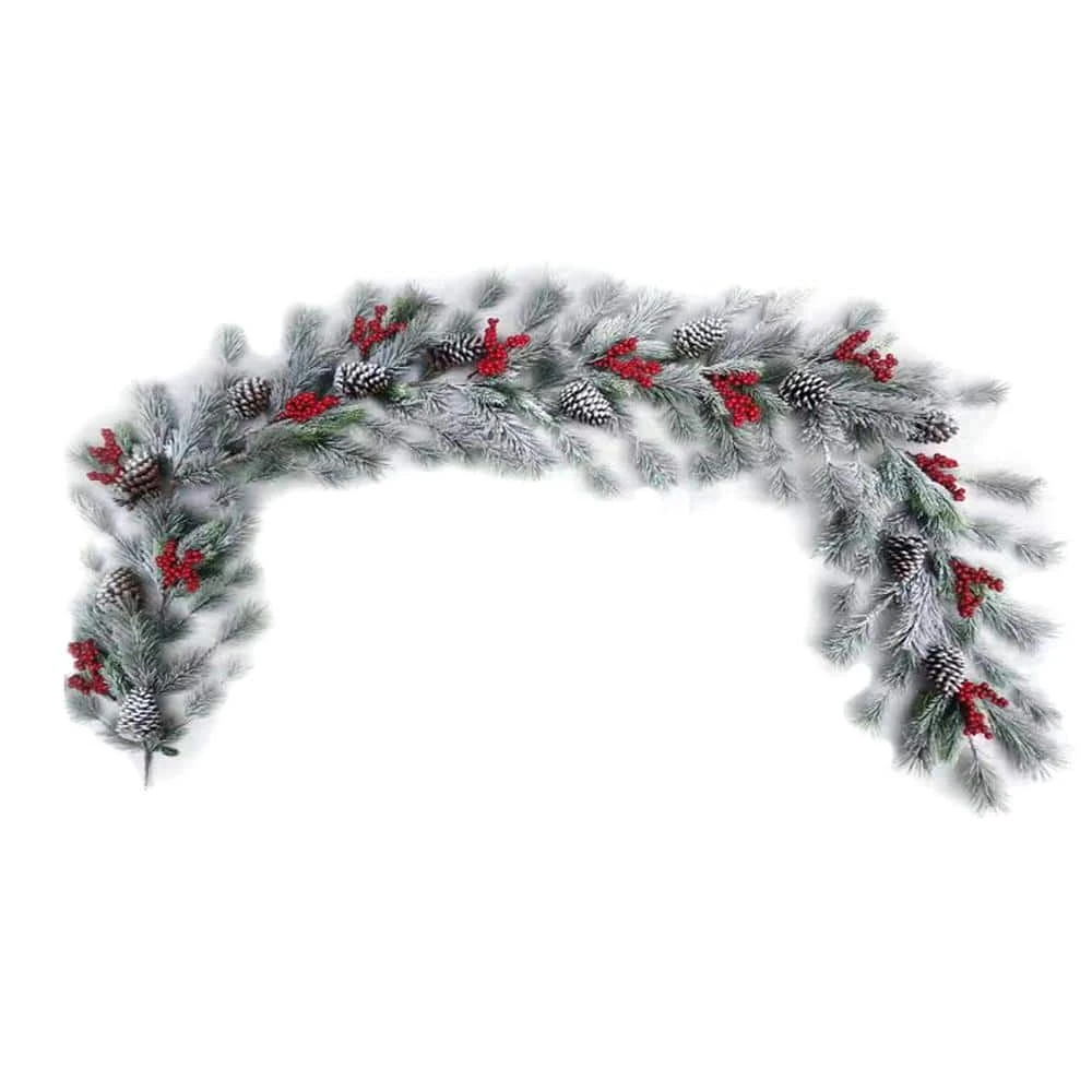 9 Ft. L Christmas Flocked Pine Berry And Pinecone Garland 3 9 Ft. L Christmas Flocked Pine Berry And Pinecone Garland