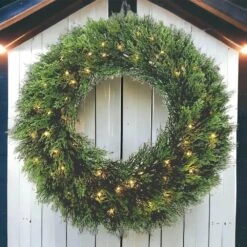24 In. Dia. Wreath Cedar 70 LED Warm White Lights Battery Operation 7 24 In. Dia. Wreath Cedar 70 LED Warm White Lights Battery Operation -Christmas Decor Shop merrily christmas garland w41632024c 4f 1000