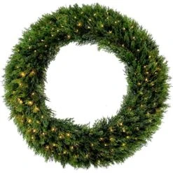 24 In. Dia. Wreath Cedar 70 LED Warm White Lights Battery Operation