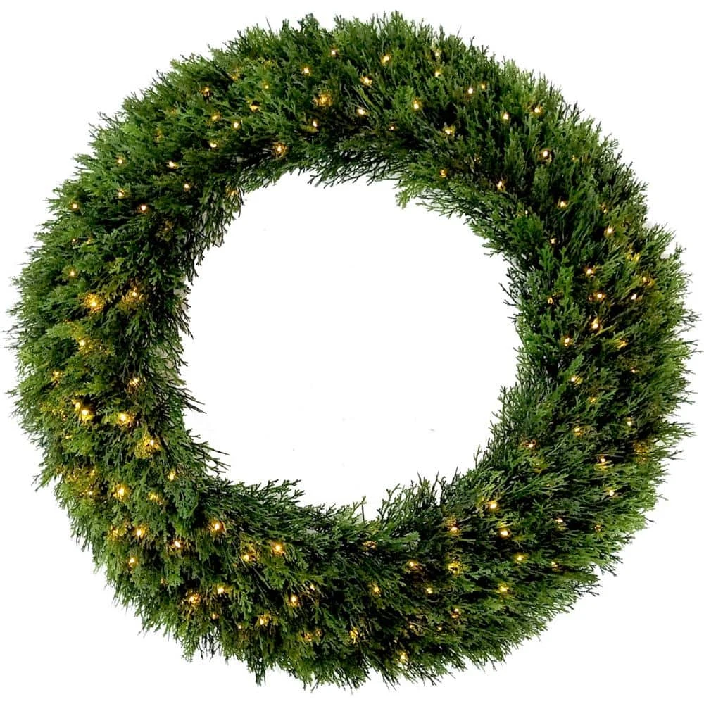 24 In. Dia. Wreath Cedar 70 LED Warm White Lights Battery Operation 3 24 In. Dia. Wreath Cedar 70 LED Warm White Lights Battery Operation